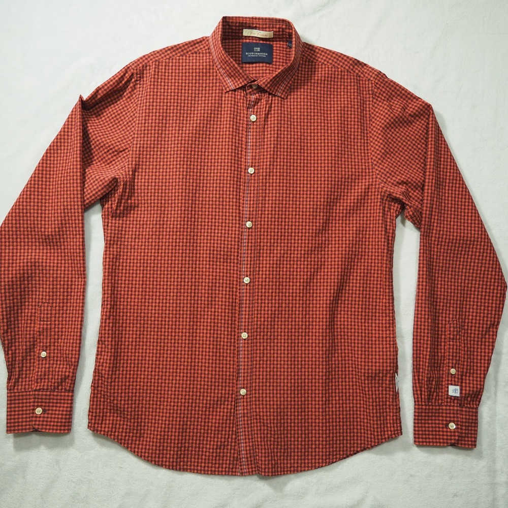 Scotch & Soda Sz L Red Check Button-Down Shirt 100% Cotton